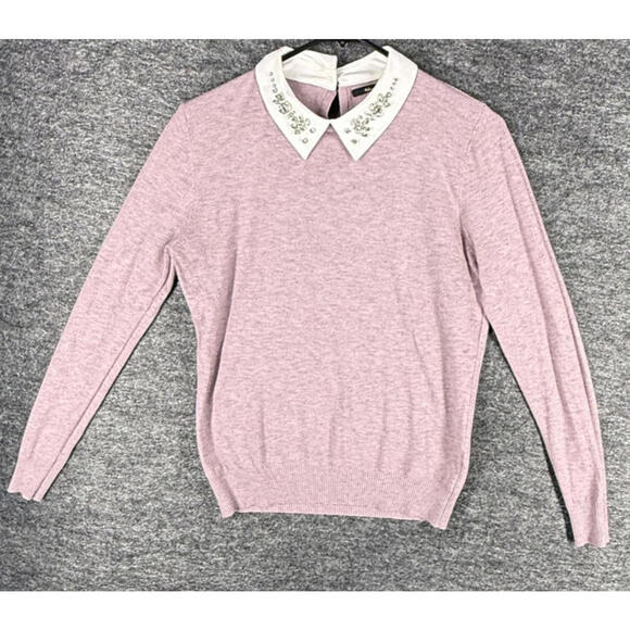 Milano Sweaters - Milano Sweater Pullover Women M Medium Pink Knit Collared Long Sleeve Rhinestone